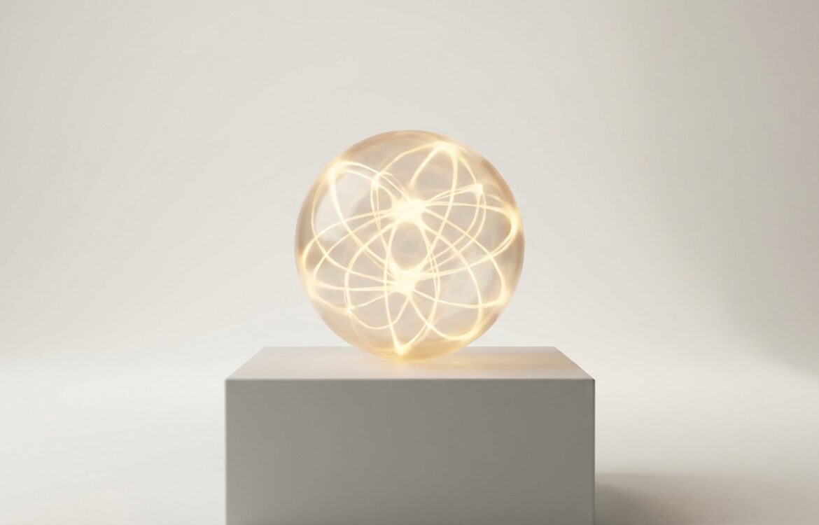 Minimalist 3D scene of a single illuminated abstract neural node on a pedestal with soft studio lighting and shadows.