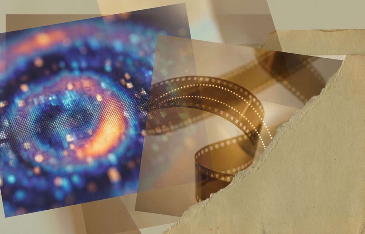 Editorial collage of close-up embedding-like textures, a trace ribbon, and an archival folder arranged as an abstract composition.